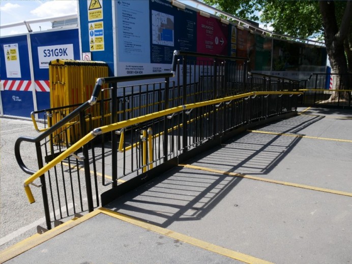 Euston Station ramp with mid-rail