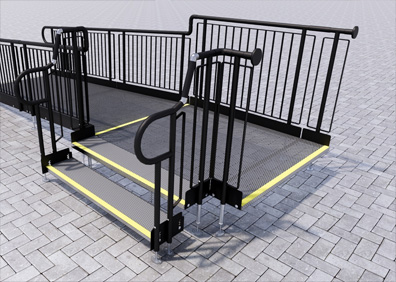 outdoor step unit with handrails 
