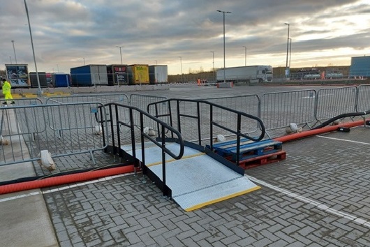 A walkway was created at a lorry park